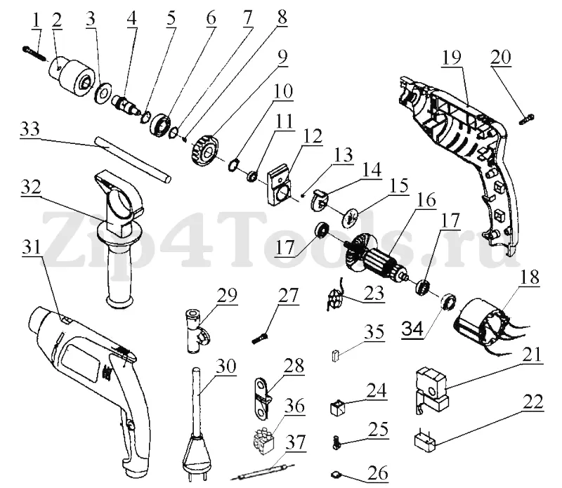 Деталировка дрели MAKITA HP1620