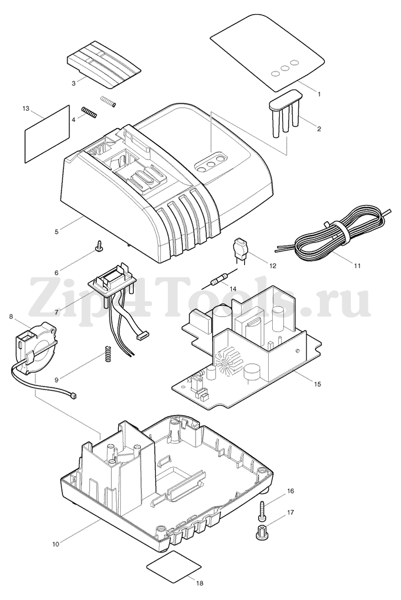 Деталировка зарядного устройства MAKITA DC1804