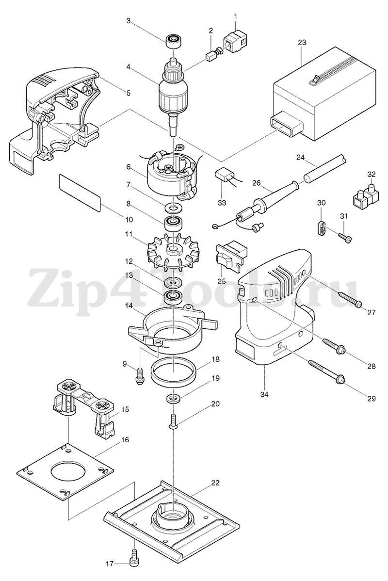 Деталировка (взрыв-схема) плоскошлифовальной машины MAKITA (Макита) BO4554  в интернет-магазине Zip4Tools.ru
