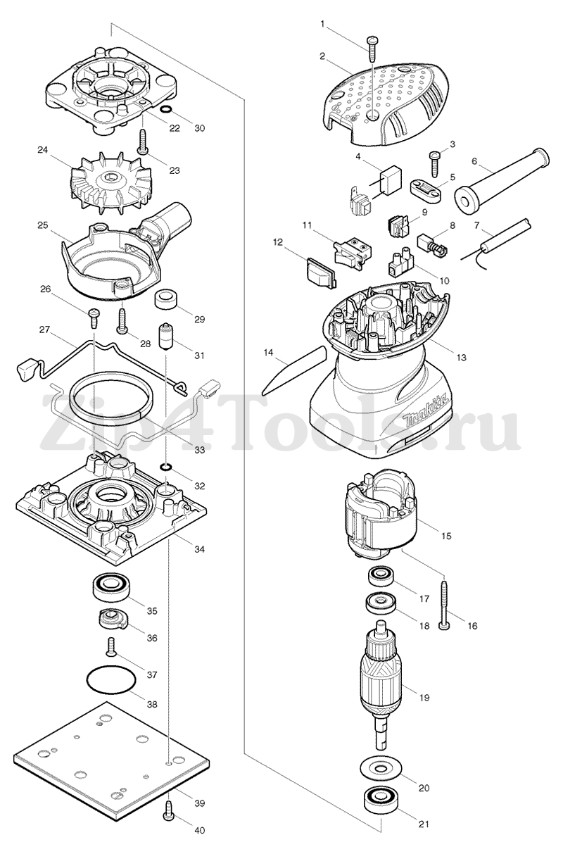 Подошва в сборе для шлифовальной машины MAKITA (Макита) BO4555 (арт.  158323-1) - купить в Москве по ценe 730 рублей с доставкой