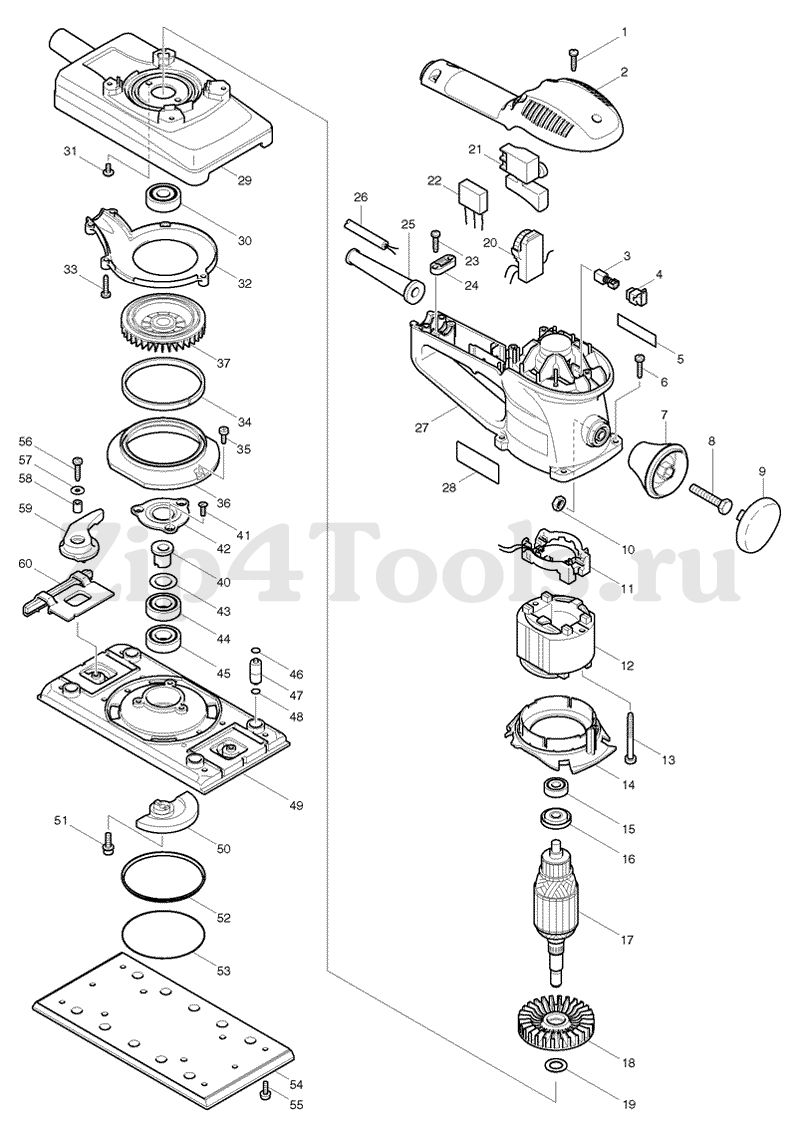 Деталировка (взрыв-схема) шлифовальной машины MAKITA (Макита) BO4900V в  интернет-магазине Zip4Tools.ru
