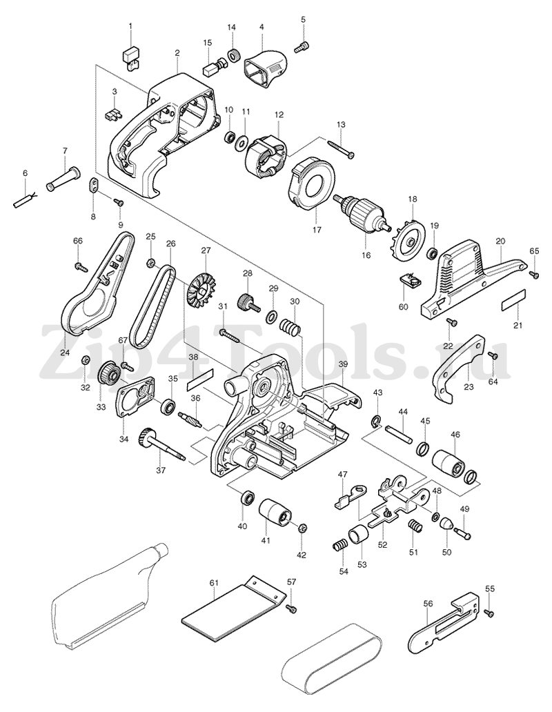 Деталировка (взрыв-схема) ленточной шлифовальной машины MAKITA (Макита)  9920 в интернет-магазине Zip4Tools.ru