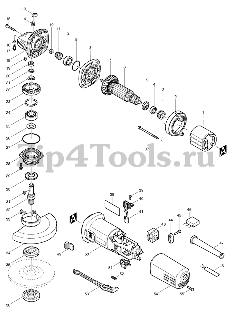 Деталировка (взрыв-схема) болгарки (УШМ) MAKITA (Макита) 9555HN в  интернет-магазине Zip4Tools.ru