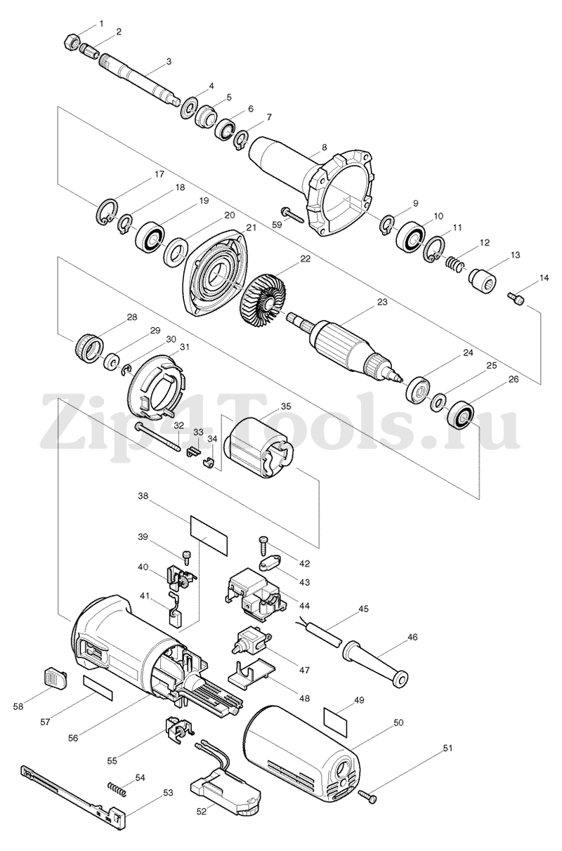 Деталировка (взрыв-схема) шлифовальной машины MAKITA (Макита) GD0800C в  интернет-магазине Zip4Tools.ru