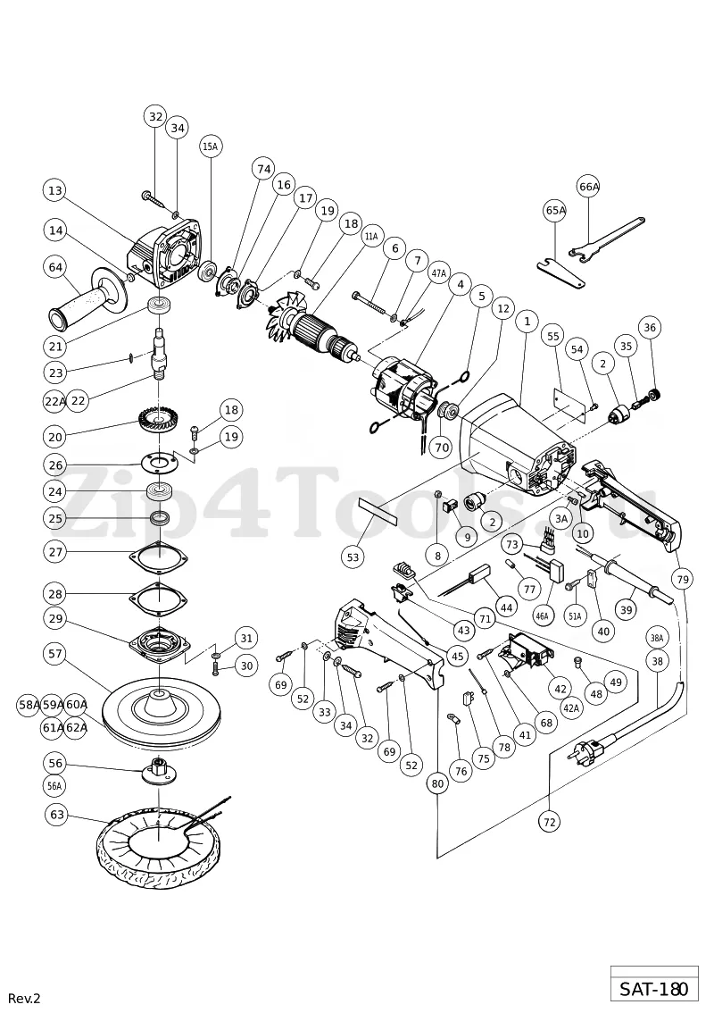 Деталировка (взрыв-схема) полировальной машины HITACHI (Хитачи) SAT 180 в  интернет-магазине Zip4Tools.ru