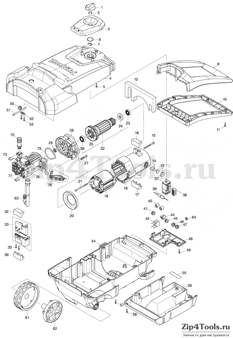 Деталировка (взрыв-схема) мойки высокого давления MAKITA (Макита) HW1200 в  интернет-магазине Zip4Tools.ru